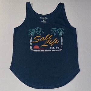 Salt Life Flowy Crop Tank Top Womens Size S Blue Soft Full Lightweight Comfy